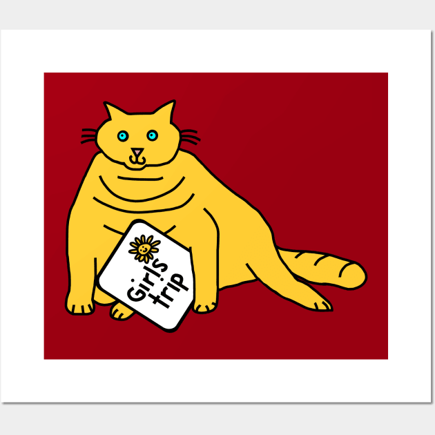 Fat Yellow Cat goes on Girls Trip Wall Art by ellenhenryart